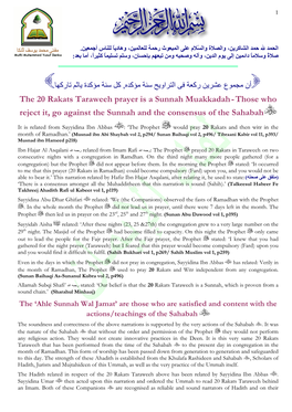 The 20 Rakats Taraweeh Prayer Is a Sunnah Muakkadah-Those Who