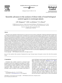 Scientific Advances in the Analysis of Direct Risks of Weed Biological