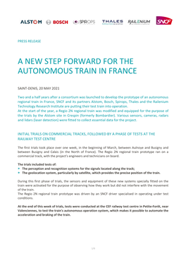 A New Step Forward for the Autonomous Train in France