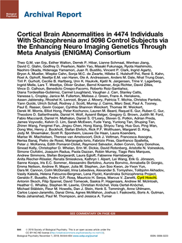 Cortical Brain Abnormalities in 4474 Individuals with Schizophrenia and 5098 Control Subjects Via the Enhancing Neuro Imaging Ge