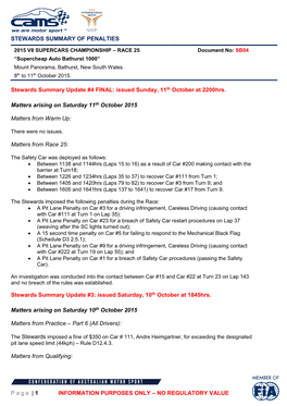 STEWARDS SUMMARY of PENALTIES Page