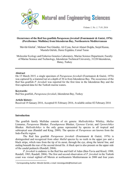 Occurrence of the Red Sea Goatfish Parupeneus Forsskali (Fourmanoir & Guézé, 1976) (Perciformes: Mullidae) from Iskenderun Bay, Northeastern Mediterranean