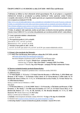 ÚRADNÁ SPRÁVA Č. 03-2020/2021 Zo Dňa 23.07.2020 - Obfz Žiar Nad Hronom