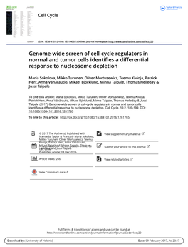 Genome-Wide Screen of Cell-Cycle Regulators in Normal and Tumor Cells Identifies a Differential Response to Nucleosome Depletion