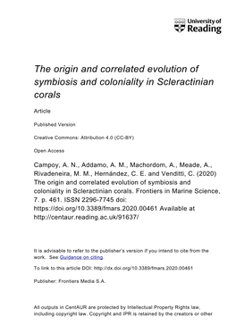 The Origin and Correlated Evolution of Symbiosis and Coloniality in Scleractinian Corals