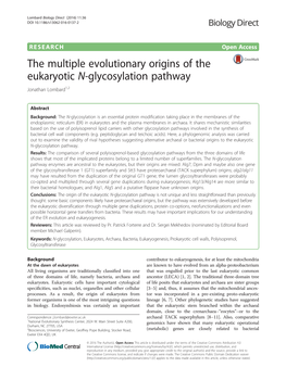 The Multiple Evolutionary Origins of the Eukaryotic N-Glycosylation Pathway Jonathan Lombard1,2