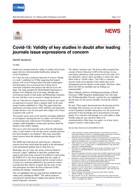 Covid-19: Validity of Key Studies in Doubt After Leading Journals Issue Expressions of Concern