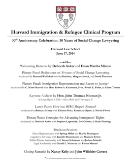 Final Report on the Harvard Immigration & Refugee Clinical Program 30Th Anniversary Celebration