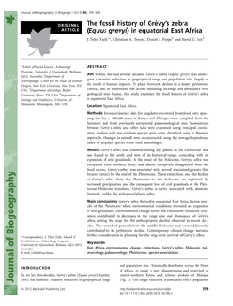 The Fossil History of Grvys Zebra (Equus Grevyi) in Equatorial East Africa