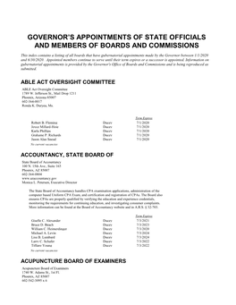 Governor's Appointments of State Officials and Members