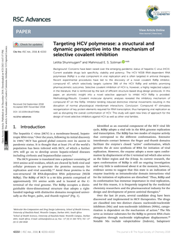 Targeting HCV Polymerase: a Structural and Dynamic Perspective Into the Mechanism of Cite This: RSC Adv.,2018,8, 42210 Selective Covalent Inhibition