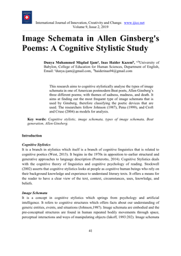 Image Schemata in Allen Ginsberg's Poems: a Cognitive Stylistic Study