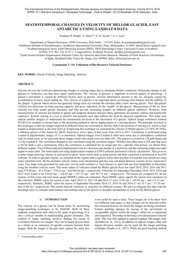 Spatiotemporal Changes in Velocity of Mellor Glacier, East Antarctica Using Landsat-8 Data