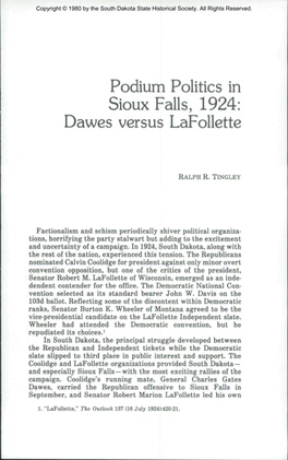 Podium Politics in Sioux Falls, 1924: Dawes Versus Lafollette