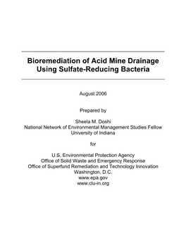 Bioremediation of Acid Mine Drainage Using Sulfate-Reducing Bacteria