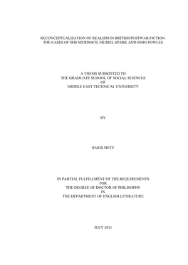 Reconceptualisation of Realism in British Postwar Fiction: the Cases of Iris Murdoch, Muriel Spark and John Fowles