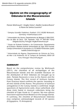 Update on the Zoogeography of Odonata in the Macaronesian Islands