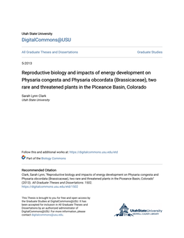 Brassicaceae), Two Rare and Threatened Plants in the Piceance Basin, Colorado