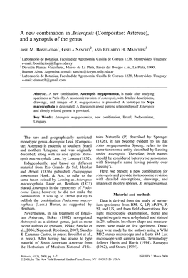 A New Combination in Asteropsis (Compositae: Astereae), and a Synopsis of the Genus