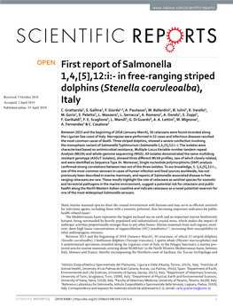 First Report of Salmonella 1,4,[5],12:I:- in Free-Ranging Striped Dolphins