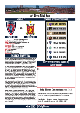 Indy Eleven Match Notes #Indvslc CENTRAL DIVISION STANDINGS