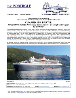 CUNARD 175, PART II: QUEEN MARY 2'S 175Th Anniversary Commemorative Crossing from Liverpool by Bill Miller