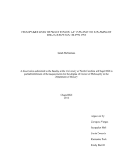 LATINAS and the REMAKING of the JIM CROW SOUTH, 1930-1964 Sarah Mcnamara a Dissertation Subm