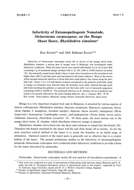 Infectivity of Entomopathogenic Nematode, Steinernema Carpocapsae, on the Mango Shoot Borer, Rhytidodera Simulans*