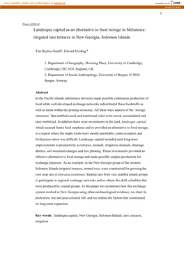 Landesque Capital As an Alternative to Food Storage in Melanesia: Irrigated Taro Terraces in New Georgia, Solomon Islands