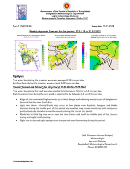 Highlights: Weather Forecast and Advisory for the Period of 15.01