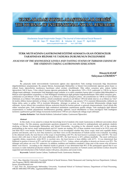 Türk Mutfağinin Gastronomi Eğitimi Almakta Olan Öğrenciler Tarafindan Bilinme Ve Tadilma Durumunun Incelenmesi