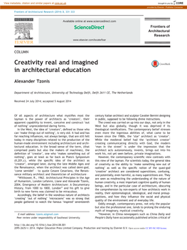 Creativity Real and Imagined in Architectural Education