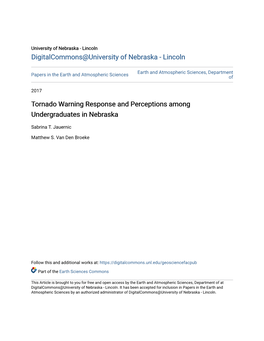 Tornado Warning Response and Perceptions Among Undergraduates in Nebraska