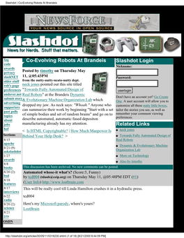 Slashdot | Co-Evolving Robots at Brandeis