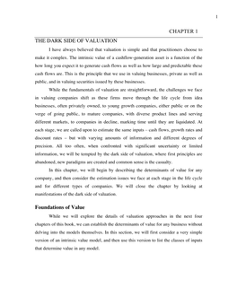 CHAPTER 1 the DARK SIDE of VALUATION Foundations of Value