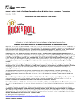 Annual Holiday Rock & Roll Bash Raises More Than $1 Million for the Lustgarten Foundation