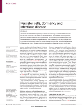 Persister Cells, Dormancy and Infectious Disease