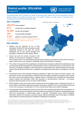 District Profile: DOLAKHA Nepal Earthquake 19 August 2015 Assessment Unit
