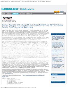 Exergen Teams up with Adlarge Media to Reach NASCAR and INDYCAR Racing Fans for 