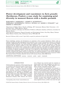 Flower Development and Vasculature in Xyris Grandis (Xyridaceae, Poales); a Case Study for Examining Petal Diversity in Monocot ﬂowers with a Double Perianth