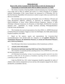 PRESS RELEASE Report of the Ad-Hoc Committee In