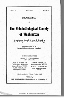 Proceedings of the Helminthological Society of Washington 25(2) 1958