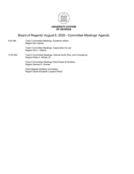 Board of Regents' August 6, 2020 - Committee Meetings' Agenda