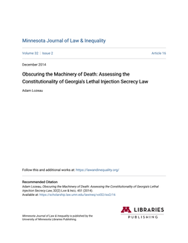 Obscuring the Machinery of Death: Assessing the Constitutionality of Georgia's Lethal Injection Secrecy Law