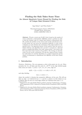 Finding the Sink Takes Some Time an Almost Quadratic Lower Bound for Finding the Sink of Unique Sink Oriented Cubes