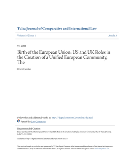 US and UK Roles in the Creation of a Unified European Community, The, 16 Tulsa J