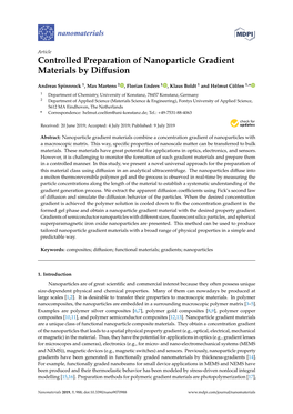 Controlled Preparation of Nanoparticle Gradient Materials by Diﬀusion