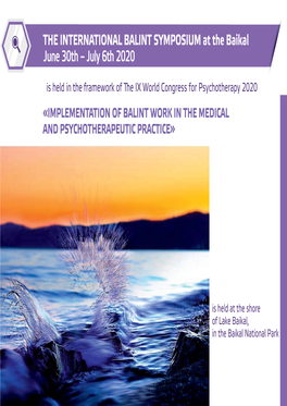 July 6Th 2020 the INTERNATIONAL BALINT SYMPOSIUM at the Baikal