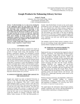 Google Products for Enhancing Library Services