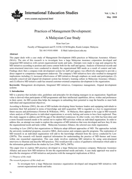 Practices of Management Development: a Malaysian Case Study